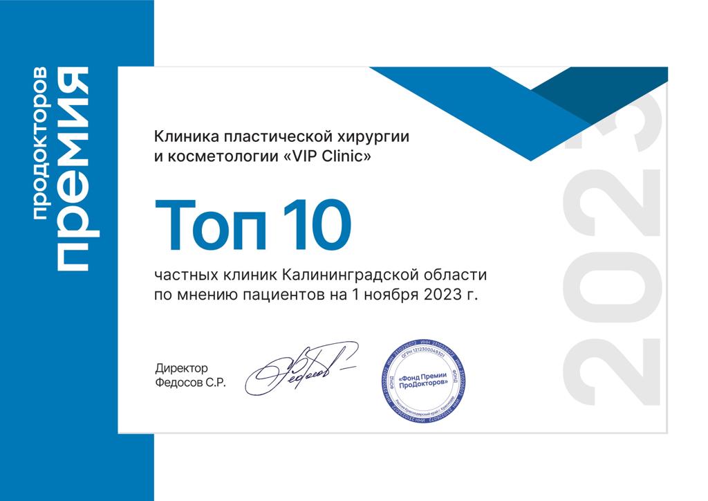  VIP Clinic получила Премию от "ПроДокторов" за 2023г.